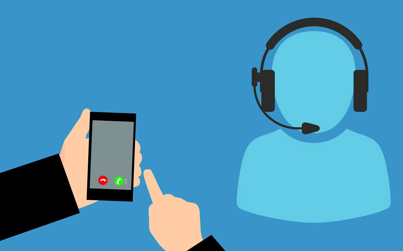 modern illustration of person making a phone call and and agent in the background wearing a headset